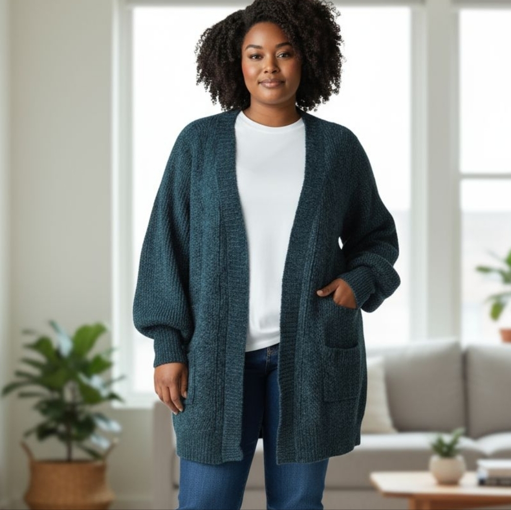 Cozy Teal Open-Front Sweater